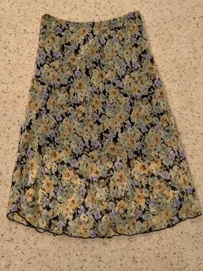 Notations Lined Midi Skirt, PM, Flowered Green/Gold